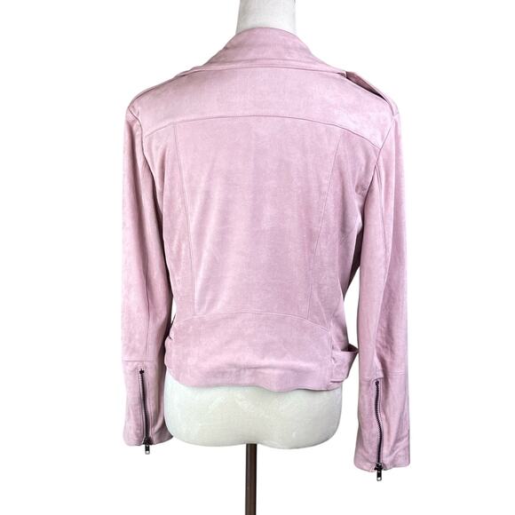 BB Dakota Blush Pink Faux Suede Asymmetrical Zip Belted Biker Moto Jacket - Picture 4 of 14